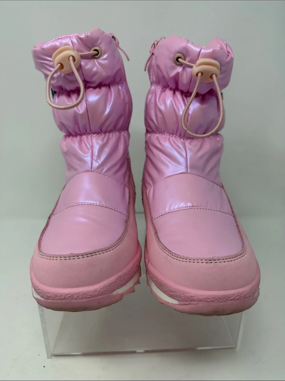 K Kom-Forme Pink Girls Puffy Insulated Snow Boots with Drawcord Size 13